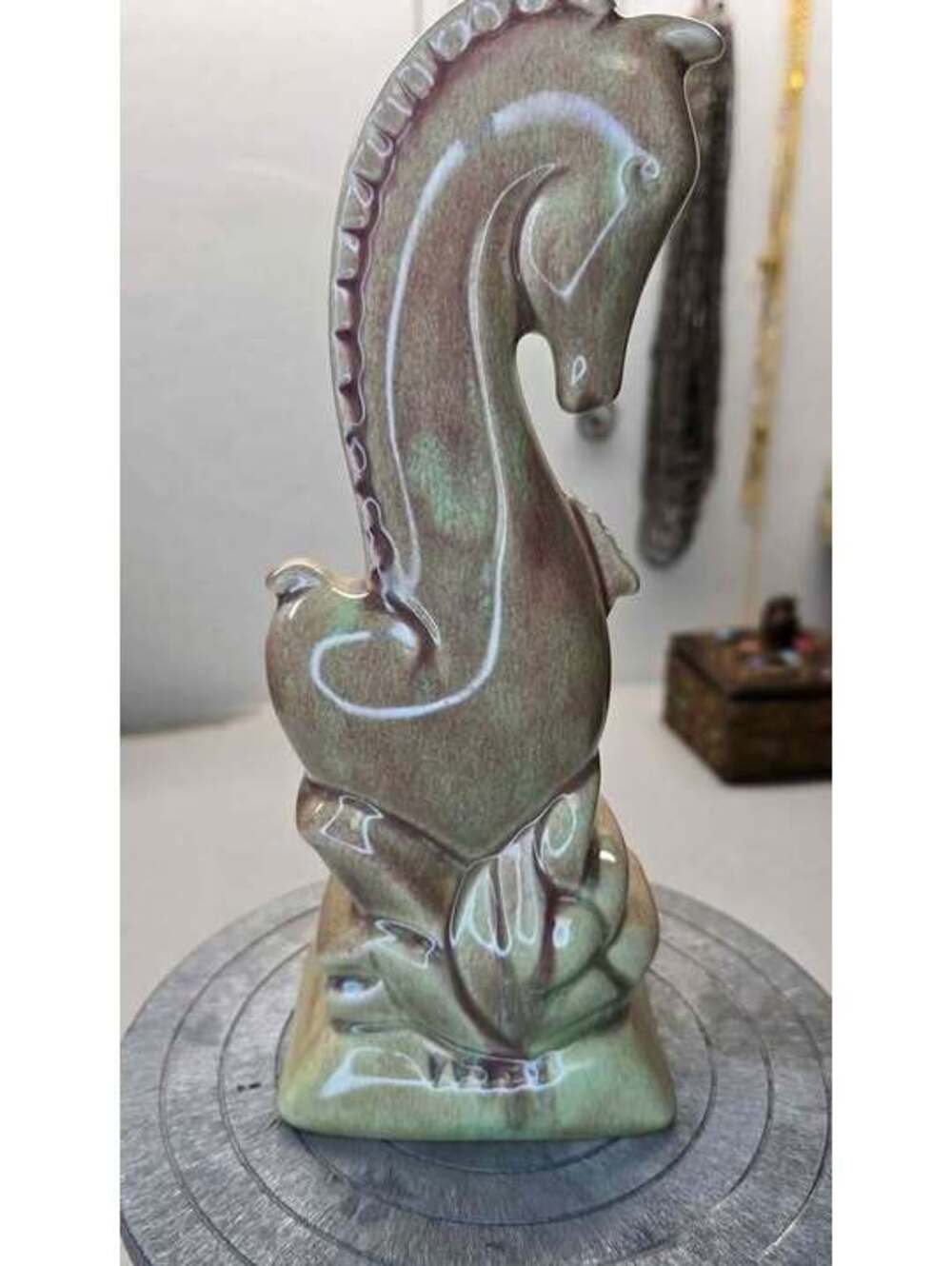 Vintage West Coast Pottery #461 Horse Head Figurine – Green & Brown Glaze